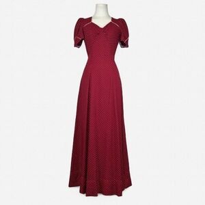 Vintage 70s Red Polka Dot Maxi Dress Fits Womens XS Cottage Prairie Picnic